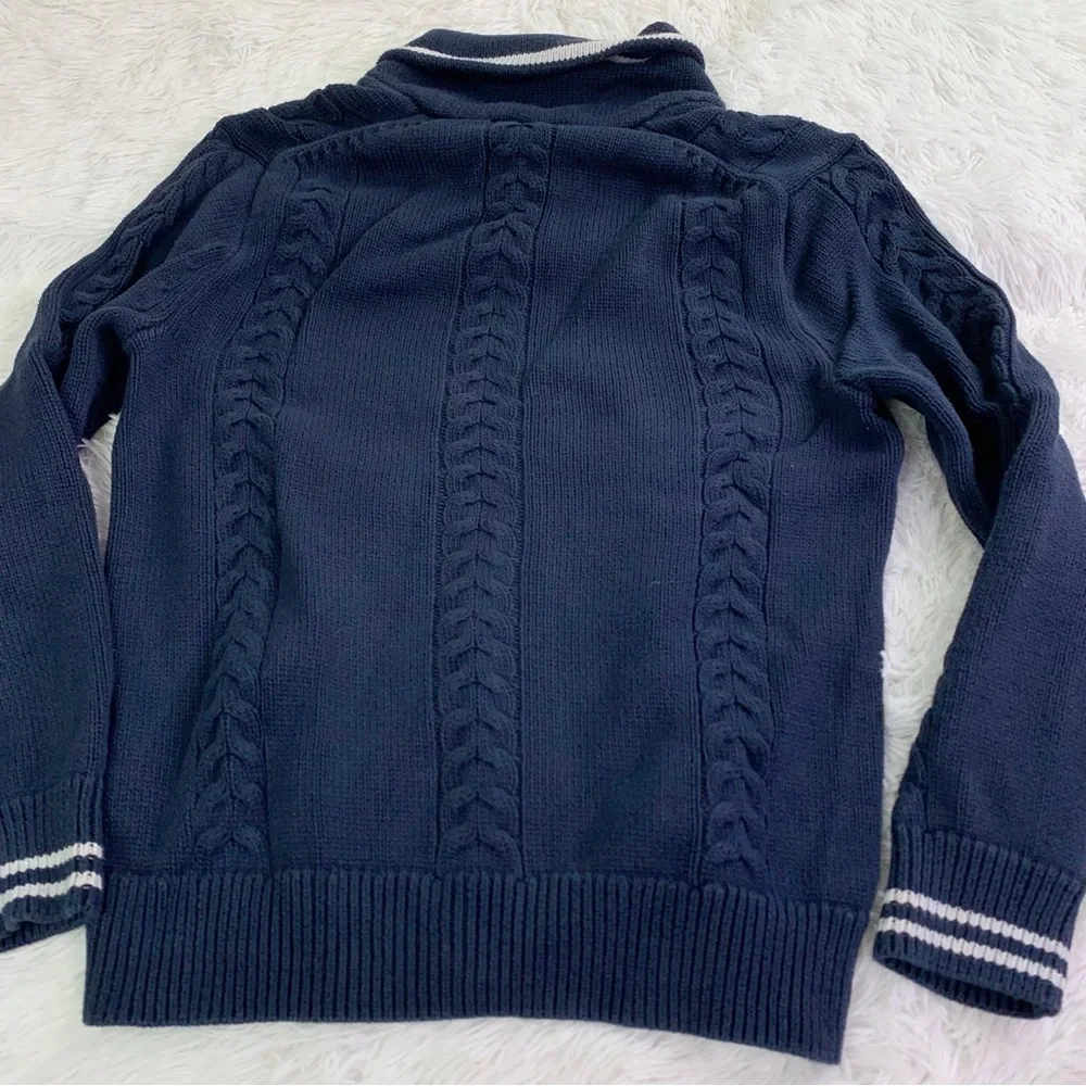 J Crew long sleeve Cotton cable-knit tipped shawl-collar sweater in‎ navy blue